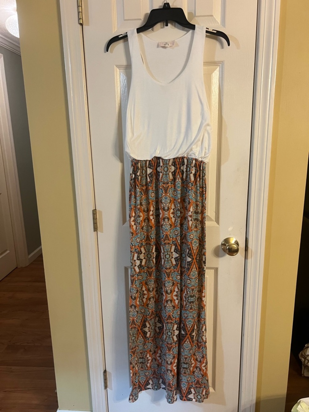 Pink Republic White Tank Maxi with Rust & Turquoise Geometric Skirt